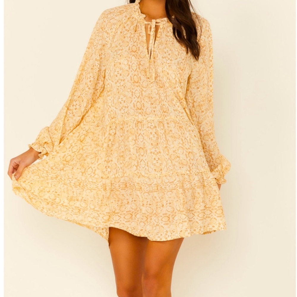 Show Me Your MuMu Yellow Patterned Long Sleeve Dress